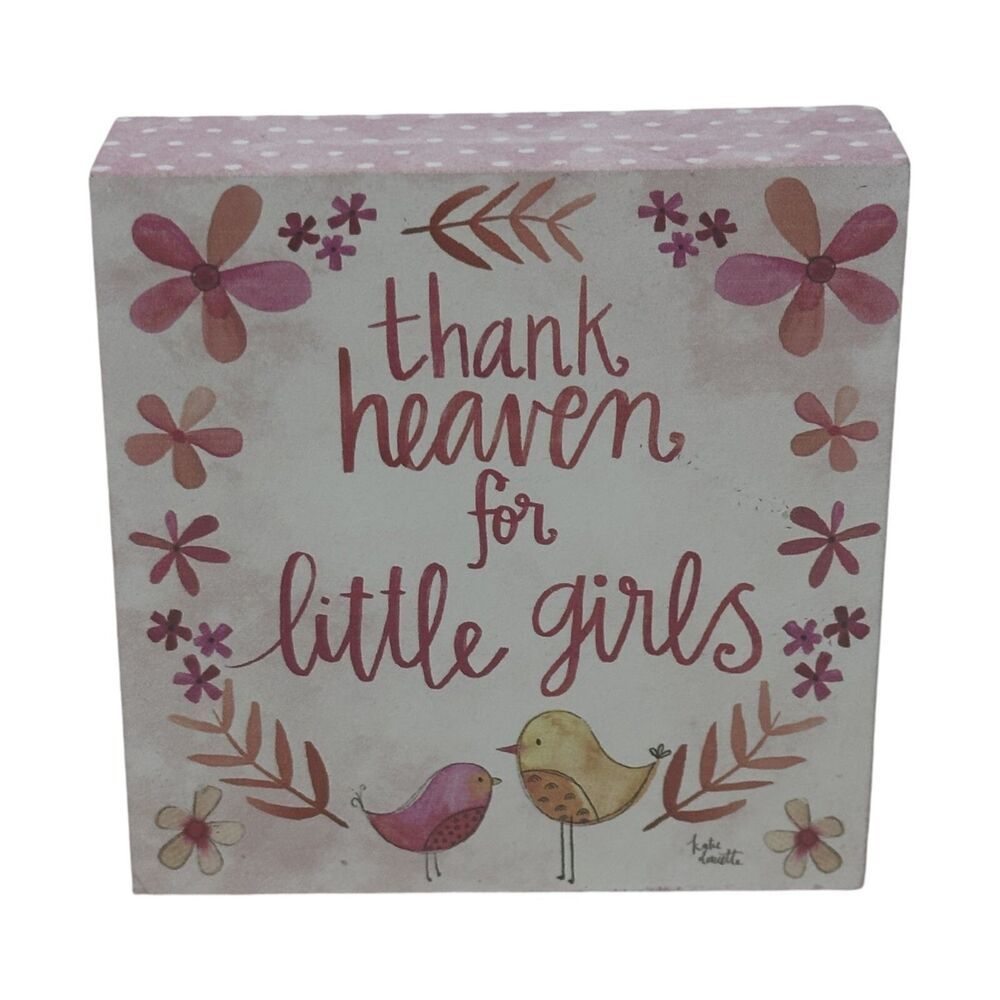 Thank Heaven for Little Girls Box Sign Pink White Birds Polka Dots